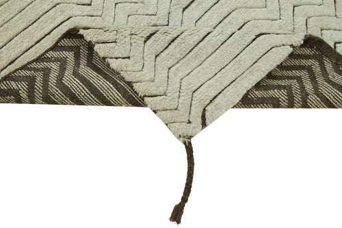 Purpleocco Beige Geometric Cotton Wool Handmade Area Rug 3'0'' x 4'10''