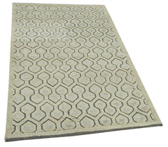 Purpleocco Beige Geometric Cotton Wool Handmade Area Rug 3'0'' x 5'1''