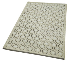 Purpleocco Beige Geometric Cotton Wool Handmade Area Rug 3'0'' x 5'1''