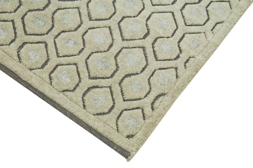 Purpleocco Beige Geometric Cotton Wool Handmade Area Rug 3'0'' x 5'1''
