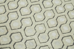 Purpleocco Beige Geometric Cotton Wool Handmade Area Rug 3'0'' x 5'1''