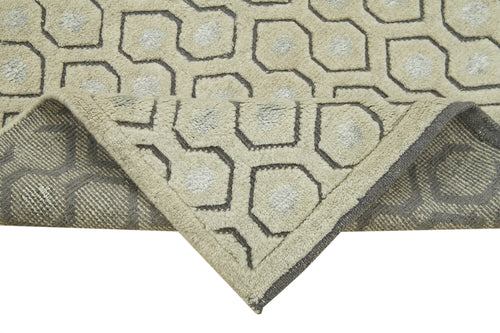 Purpleocco Beige Geometric Cotton Wool Handmade Area Rug 3'0'' x 5'1''