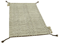 Purpleocco Beige Geometric Cotton Wool Handmade Area Rug 3'0'' x 4'10''