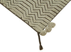 Purpleocco Beige Geometric Cotton Wool Handmade Area Rug 3'0'' x 4'10''