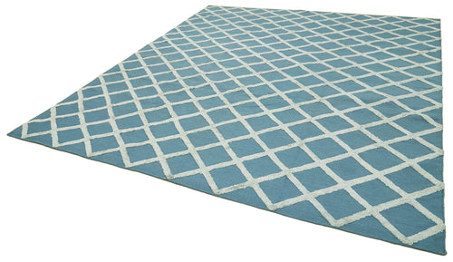 Nepal Geometric Blue Geometric Wool Cotton Handmade Rug 9'0'' x 12'0''