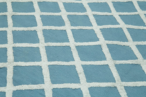 Nepal Geometric Blue Geometric Wool Cotton Handmade Rug 9'0'' x 12'0''