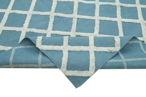 Nepal Geometric Blue Geometric Wool Cotton Handmade Rug 9'0'' x 12'0''