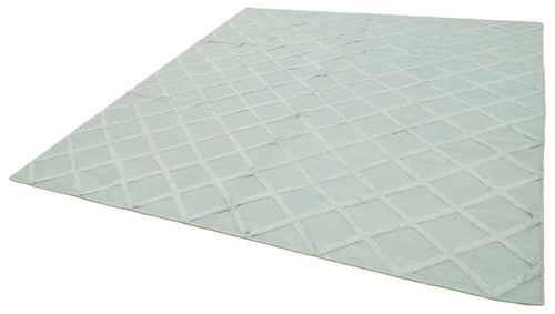 Nepal Geometric Blue Geometric Wool Cotton Handmade Rug 8'0'' x 10'0''