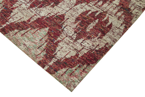 Purpleocco Red Geometric Wool Cotton Handmade Rug 8'10'' x 11'9''