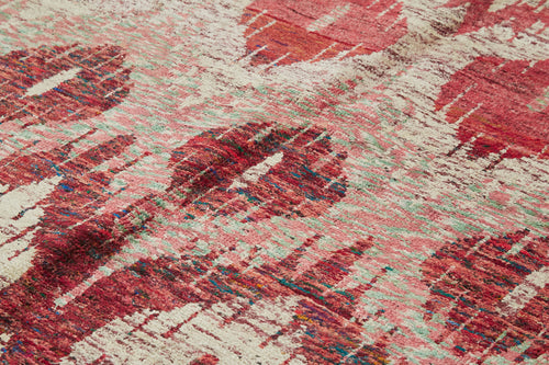 Purpleocco Red Geometric Wool Cotton Handmade Rug 8'10'' x 11'9''