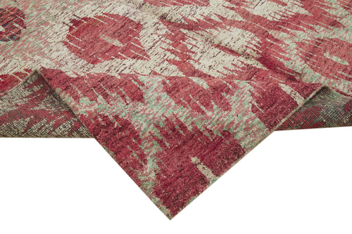 Purpleocco Red Geometric Wool Cotton Handmade Rug 8'10'' x 11'9''