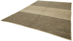 Purpleocco Brown Geometric Wool Cotton Handmade Rug 8'11'' x 12'6''
