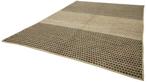 Purpleocco Brown Geometric Wool Cotton Handmade Rug 8'11'' x 12'6''