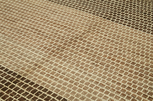 Purpleocco Brown Geometric Wool Cotton Handmade Rug 8'11'' x 12'6''