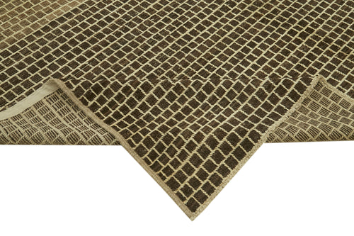 Purpleocco Brown Geometric Wool Cotton Handmade Rug 8'11'' x 12'6''