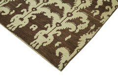 Purpleocco Brown Geometric Wool Cotton Handmade Rug 9'4'' x 11'8''