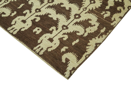 Purpleocco Brown Geometric Wool Cotton Handmade Rug 9'4'' x 11'8''