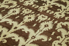Purpleocco Brown Geometric Wool Cotton Handmade Rug 9'4'' x 11'8''