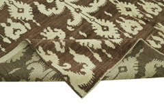 Purpleocco Brown Geometric Wool Cotton Handmade Rug 9'4'' x 11'8''