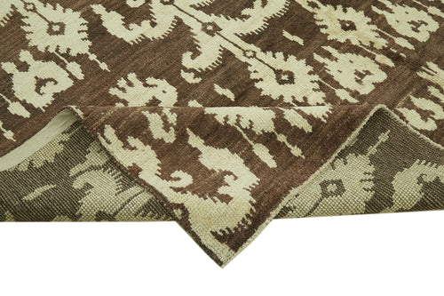 Purpleocco Brown Geometric Wool Cotton Handmade Rug 9'4'' x 11'8''