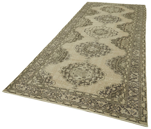 Zile Beige Vintage Cotton Wool Handmade Area Rug 4'7'' x 13'1''
