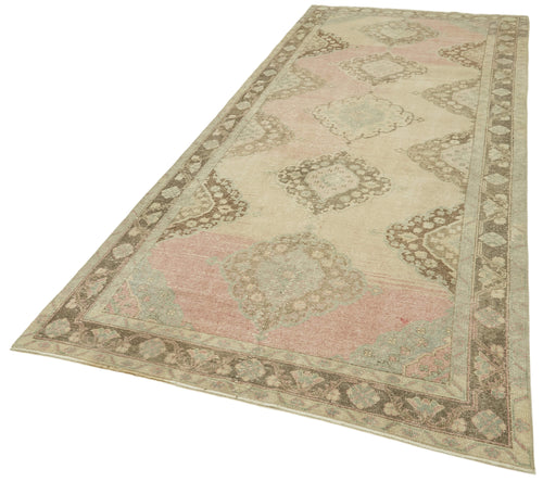 Zile Beige Vintage Cotton Wool Handmade Area Rug 4'8'' x 12'3''