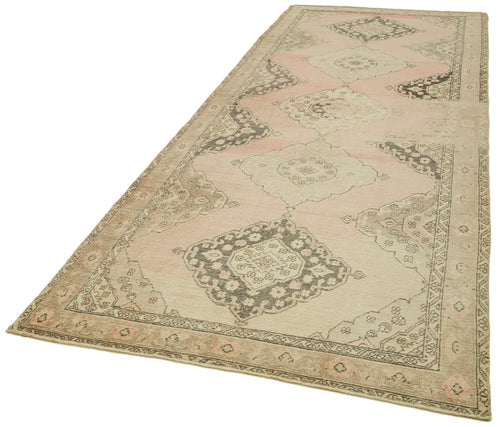 Zile Beige Vintage Cotton Wool Handmade Area Rug 4'8'' x 12'10''