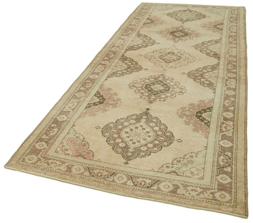 Handmade Area Rug - Beige Vintage Cotton Wool Blend Turkish Carpet 4'7''x12'5''