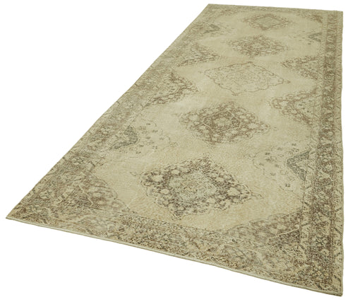 Zile Beige Vintage Cotton Wool Handmade Area Rug 4'8'' x 13'3''
