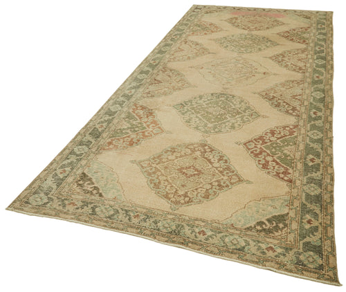 Zile Beige Vintage Cotton Wool Handmade Area Rug 4'8'' x 11'10''