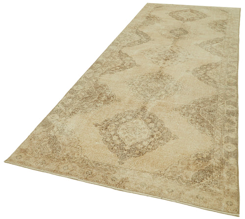 Zile Beige Vintage Cotton Wool Handmade Area Rug 4'4'' x 12'4''