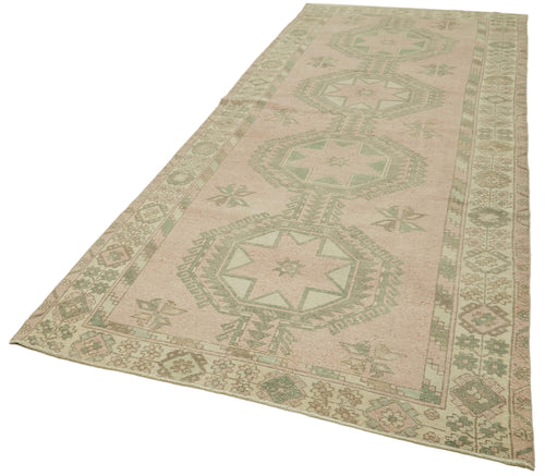 Zile Beige Vintage Cotton Wool Handmade Area Rug 4'9'' x 12'10''