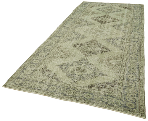 Zile Green Vintage Cotton Wool Handmade Area Rug 4'11'' x 11'1''