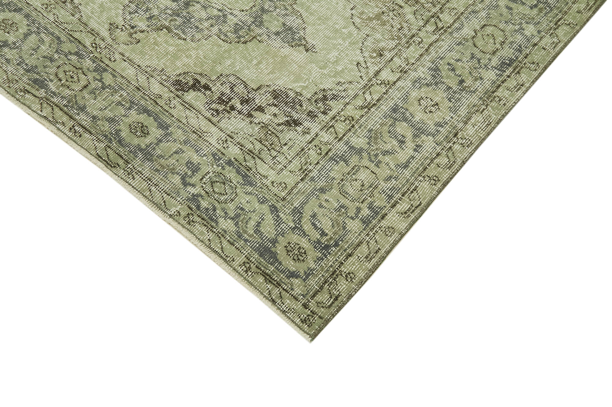 Handmade Vintage Area Rug - Green Cotton Wool Carpet, Turkish Hand Woven Rug 4'11''x11'1''