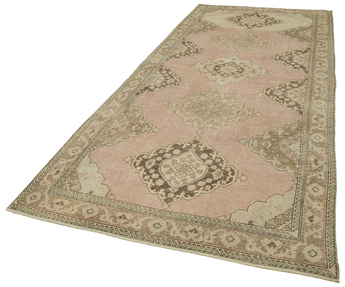 Zile Beige Vintage Cotton Wool Handmade Area Rug 4'9'' x 12'10''