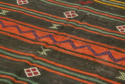 Striped Kilim Black Striped Goat Hair Handmade Rug 6'7'' x 11'3''