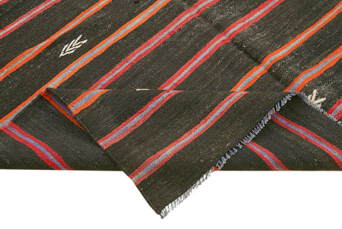 Striped Kilim Black Striped Goat Hair Handmade Rug 5'5'' x 10'3''