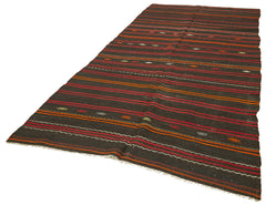 Striped Kilim Black Striped Goat Hair Handmade Rug 5'6'' x 11'7''
