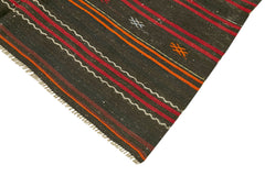 Striped Kilim Black Striped Goat Hair Handmade Rug 5'6'' x 11'7''
