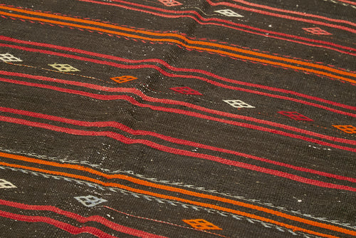 Striped Kilim Black Striped Goat Hair Handmade Rug 5'6'' x 11'7''