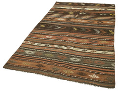 Striped Kilim Brown Striped Goat Hair Handmade Rug 4'6'' x 8'1''