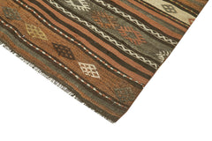 Striped Kilim Brown Striped Goat Hair Handmade Rug 4'6'' x 8'1''
