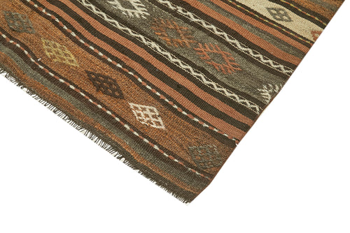 Striped Kilim Brown Striped Goat Hair Handmade Rug 4'6'' x 8'1''