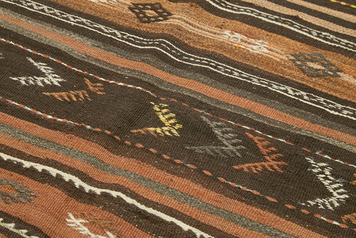 Striped Kilim Brown Striped Goat Hair Handmade Rug 4'6'' x 8'1''