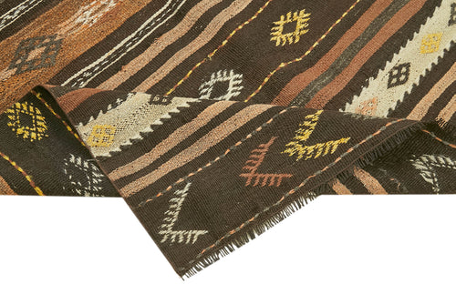 Striped Kilim Brown Striped Goat Hair Handmade Rug 4'6'' x 8'1''