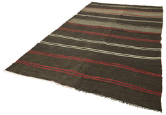 Striped Kilim Brown Striped Goat Hair Handmade Rug 6'3'' x 11'1''
