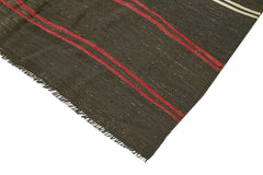 Striped Kilim Brown Striped Goat Hair Handmade Rug 6'3'' x 11'1''