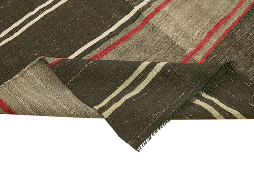 Striped Kilim Brown Striped Goat Hair Handmade Rug 6'3'' x 11'1''