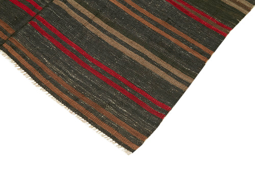 Striped Kilim Brown Striped Goat Hair Handmade Rug 4'9'' x 9'9''