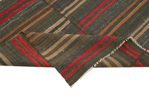 Striped Kilim Brown Striped Goat Hair Handmade Rug 4'9'' x 9'9''